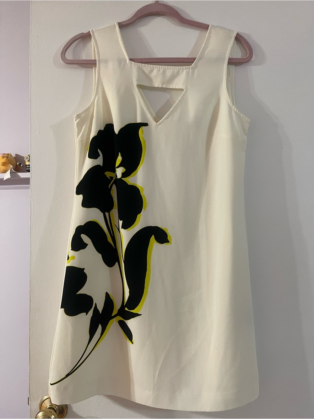 Banana Republic Cream Shift Dress with Black & Yellow Floral Motif